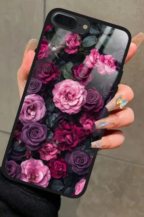 Apple iPhone 8 Plus Uyumlu Pembe Çiçek Tasarımlı Parlak Silikon Kılıf