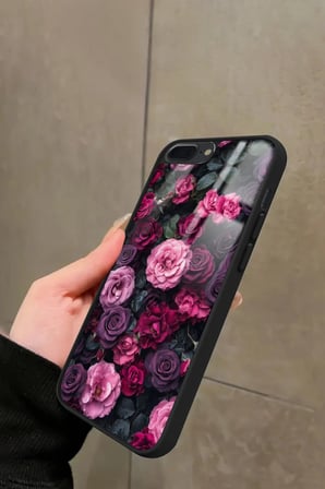 Apple iPhone 8 Plus Uyumlu Pembe Çiçek Tasarımlı Parlak Silikon Kılıf