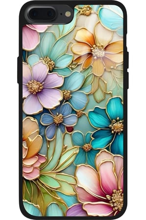 Apple iPhone 8 Plus Uyumlu Karışık Çiçek Tasarımlı Parlak Silikon Kılıf