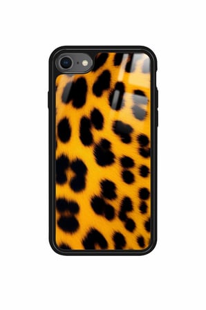 Apple iPhone 8 Uyumlu Sarı Leopar Tasarımlı Parlak Silikon Kılıf