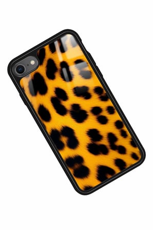 Apple iPhone 8 Uyumlu Sarı Leopar Tasarımlı Parlak Silikon Kılıf