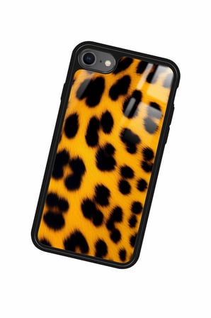 Apple iPhone 8 Uyumlu Sarı Leopar Tasarımlı Parlak Silikon Kılıf