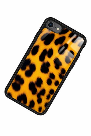 Apple iPhone 8 Uyumlu Sarı Leopar Tasarımlı Parlak Silikon Kılıf