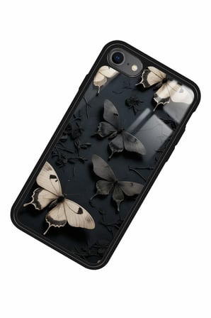 Apple iPhone 8 Uyumlu Siyah Kelebek Tasarımlı Parlak Silikon Kılıf