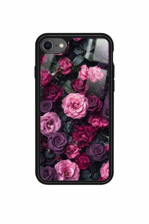 Apple iPhone 8 Uyumlu Pembe Çiçek Tasarımlı Parlak Silikon Kılıf