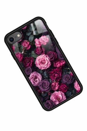 Apple iPhone 8 Uyumlu Pembe Çiçek Tasarımlı Parlak Silikon Kılıf