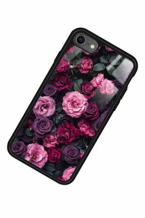 Apple iPhone 8 Uyumlu Pembe Çiçek Tasarımlı Parlak Silikon Kılıf