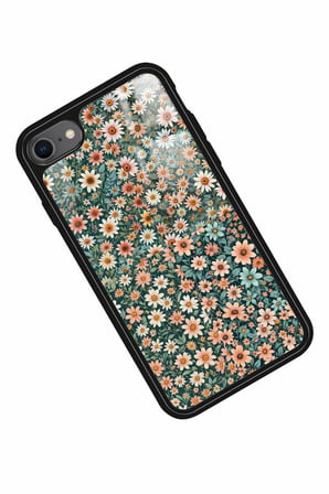 Apple iPhone 8 Uyumlu Karışık Çiçek Tasarımlı Parlak Silikon Kılıf