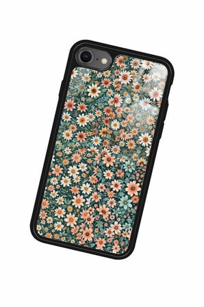 Apple iPhone 8 Uyumlu Karışık Çiçek Tasarımlı Parlak Silikon Kılıf