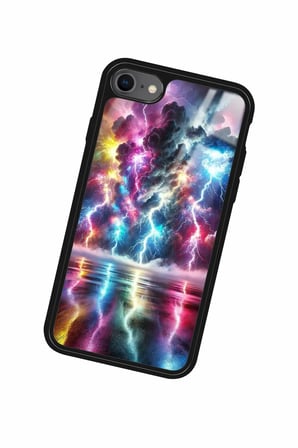 Apple iPhone 8 Uyumlu Renkli Şimşek Tasarımlı Parlak Silikon Kılıf