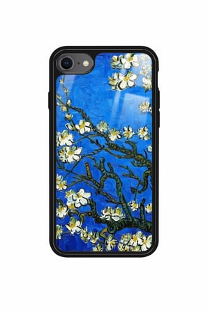 Apple iPhone SE Uyumlu Van Gogh Mavi Ağaç Tablo Tasarımlı Parlak Silikon Kılıf