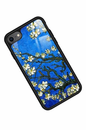 Apple iPhone SE Uyumlu Van Gogh Mavi Ağaç Tablo Tasarımlı Parlak Silikon Kılıf