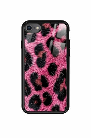 Apple iPhone SE Uyumlu Pembe Leopar Tasarımlı Parlak Silikon Kılıf
