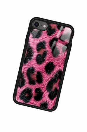 Apple iPhone SE Uyumlu Pembe Leopar Tasarımlı Parlak Silikon Kılıf