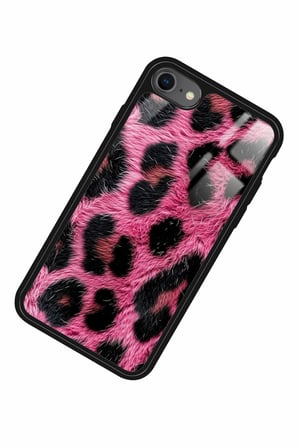 Apple iPhone SE Uyumlu Pembe Leopar Tasarımlı Parlak Silikon Kılıf