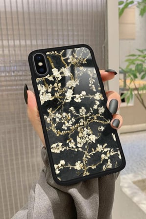 Apple iPhone X Uyumlu Van Gogh Siyah Ağaç Tablo Tasarımlı Parlak Silikon Kılıf