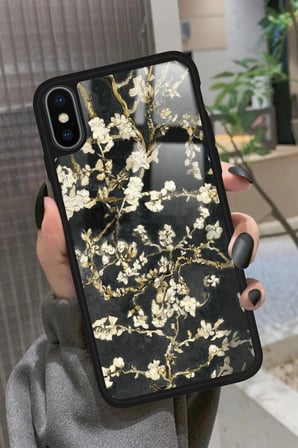 Apple iPhone X Uyumlu Van Gogh Siyah Ağaç Tablo Tasarımlı Parlak Silikon Kılıf