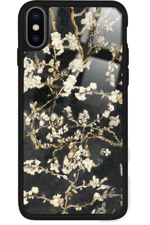 Apple iPhone X Uyumlu Van Gogh Siyah Ağaç Tablo Tasarımlı Parlak Silikon Kılıf