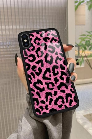 Apple iPhone X Uyumlu Pembe Leopar Tasarımlı Parlak Silikon Kılıf