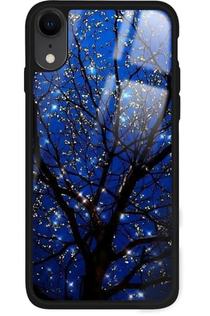 Apple iPhone Xr Uyumlu Van Gogh Mavi Ağaç Tablo Tasarımlı Parlak Silikon Kılıf