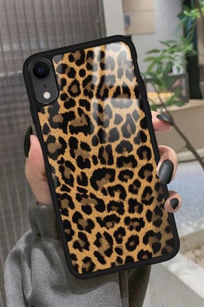 Apple iPhone Xr Uyumlu Kahverengi Leopar Tasarımlı Parlak Silikon Kılıf