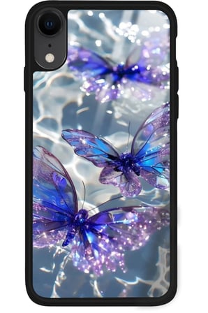 Apple iPhone Xr Uyumlu Mor Kelebek Tasarımlı Parlak Silikon Kılıf