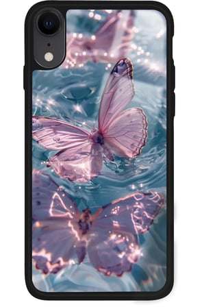 Apple iPhone Xr Uyumlu Pembe Kelebek Tasarımlı Parlak Silikon Kılıf