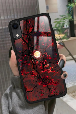 Apple iPhone Xr Uyumlu Kırmızı Manzara Tasarımlı Parlak Silikon Kılıf