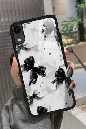 Apple iPhone Xr Uyumlu Siyah Kurdele Tasarımlı Parlak Silikon Kılıf