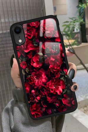 Apple iPhone Xr Uyumlu Kırmızı Çiçek Tasarımlı Parlak Silikon Kılıf