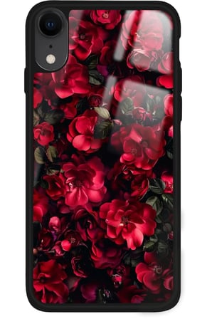 Apple iPhone Xr Uyumlu Kırmızı Çiçek Tasarımlı Parlak Silikon Kılıf