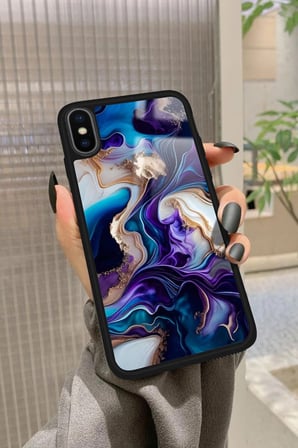 Apple iPhone Xs Max Uyumlu Karışık Mermer Tasarımlı Parlak Silikon Kılıf