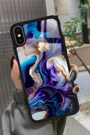 Apple iPhone Xs Max Uyumlu Karışık Mermer Tasarımlı Parlak Silikon Kılıf