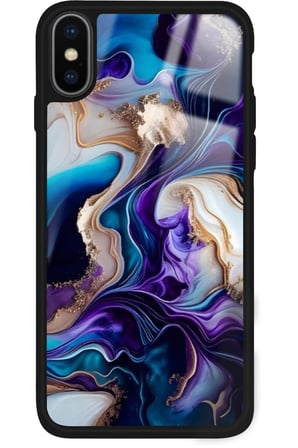 Apple iPhone Xs Max Uyumlu Karışık Mermer Tasarımlı Parlak Silikon Kılıf
