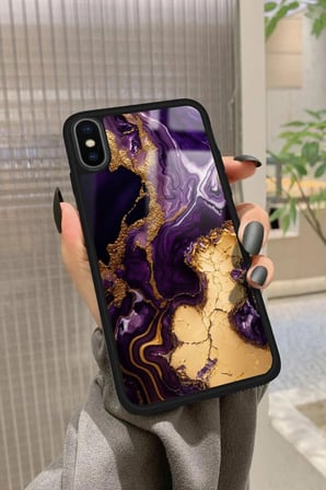 Apple iPhone Xs Max Uyumlu Mor Mermer Tasarımlı Parlak Silikon Kılıf