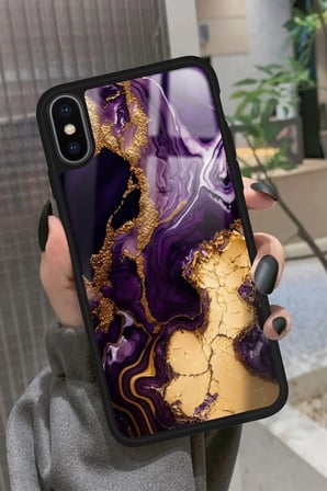 Apple iPhone Xs Max Uyumlu Mor Mermer Tasarımlı Parlak Silikon Kılıf
