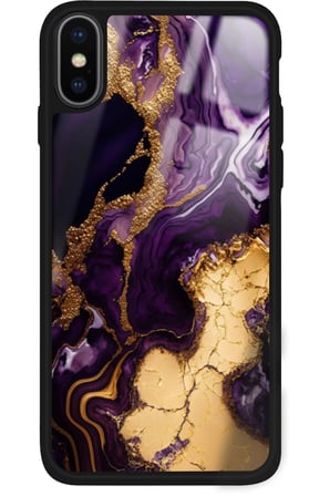Apple iPhone Xs Max Uyumlu Mor Mermer Tasarımlı Parlak Silikon Kılıf