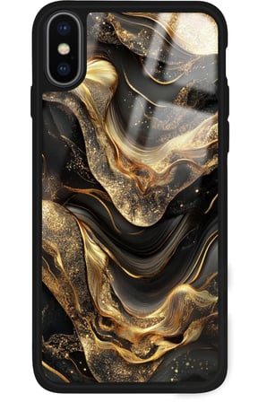 Apple iPhone Xs Max Uyumlu Siyah&Altın Mermer Tasarımlı Parlak Silikon Kılıf