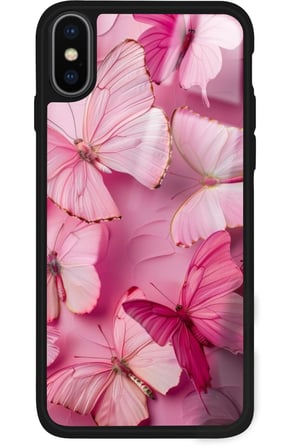 Apple iPhone Xs Max Uyumlu Pembe Kelebek Tasarımlı Parlak Silikon Kılıf