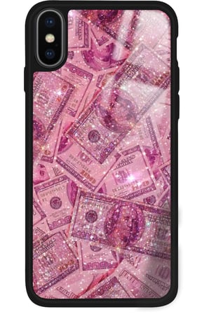 Apple iPhone Xs Max Uyumlu Pembe Para Tasarımlı Parlak Silikon Kılıf