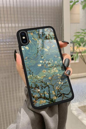 Apple iPhone Xs Uyumlu Van Gogh Yeşil Ağaç Tablo Tasarımlı Parlak Silikon Kılıf