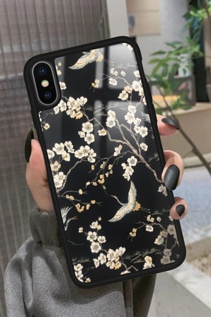 Apple iPhone Xs Uyumlu Van Gogh Siyah Ağaç Tablosu Tasarımlı Parlak Silikon Kılıf