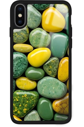 Apple iPhone Xs Uyumlu Yeşil&Sarı Taş Tasarımlı Parlak Silikon Kılıf