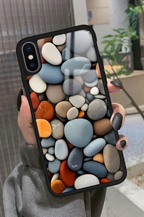 Apple iPhone Xs Uyumlu Renkli Taş Tasarımlı Parlak Silikon Kılıf