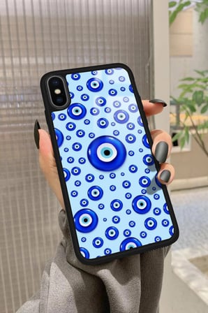 Apple iPhone Xs Uyumlu Nazar Boncuğu Tasarımlı Parlak Silikon Kılıf