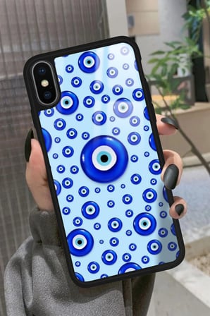 Apple iPhone Xs Uyumlu Nazar Boncuğu Tasarımlı Parlak Silikon Kılıf