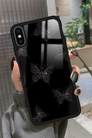 Apple iPhone Xs Uyumlu Kelebek Tasarımlı Parlak Silikon Kılıf