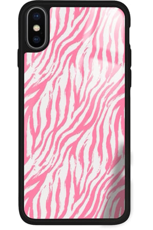 Apple iPhone Xs Uyumlu Pembe Zebra Tasarımlı Parlak Silikon Kılıf