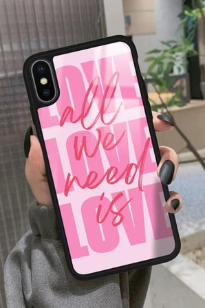 Apple iPhone Xs Uyumlu Love Yazılı Parlak Silikon Kılıf