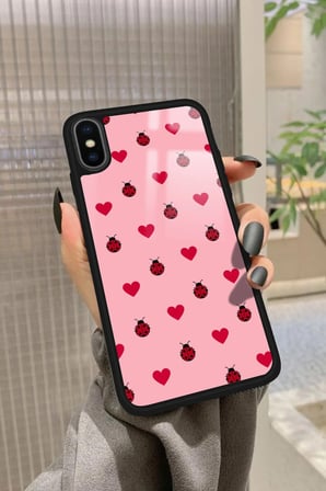 Apple iPhone Xs Uyumlu Uğur Böceği Tasarımlı Parlak Silikon Kılıf